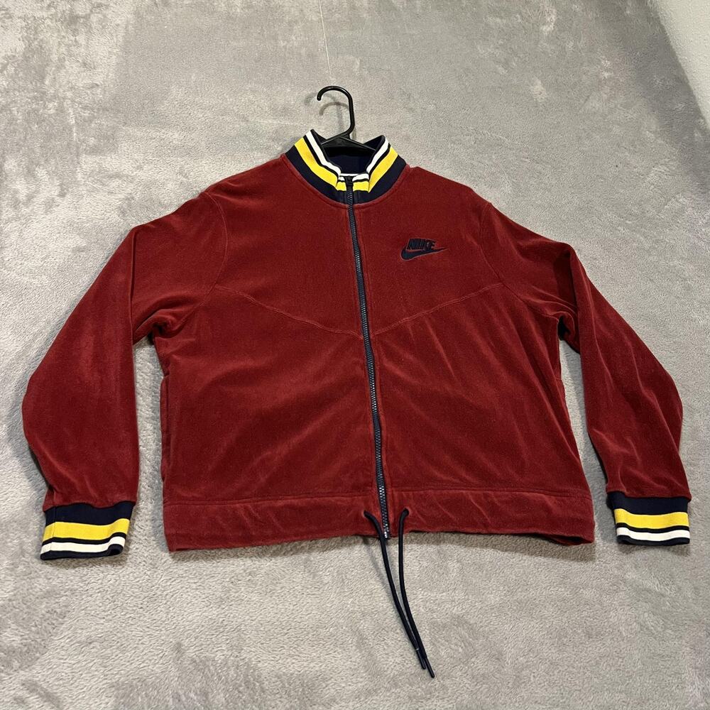 Nike French Terry Track Jacket Womens Large Red Velour Zip Cropped Sportswear